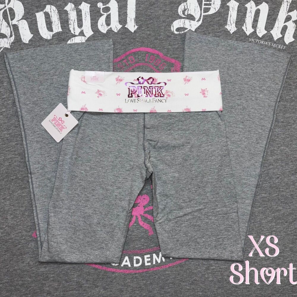 PINK x LoveShackFancy Heather Gray Beaux Icons Foldover Flare Leggings XS
